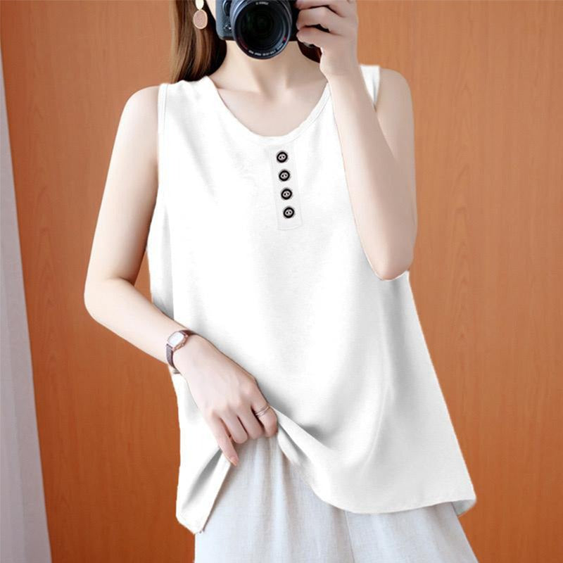 Crew Neck Fashion Solid Casual Sleeveless Top for Women