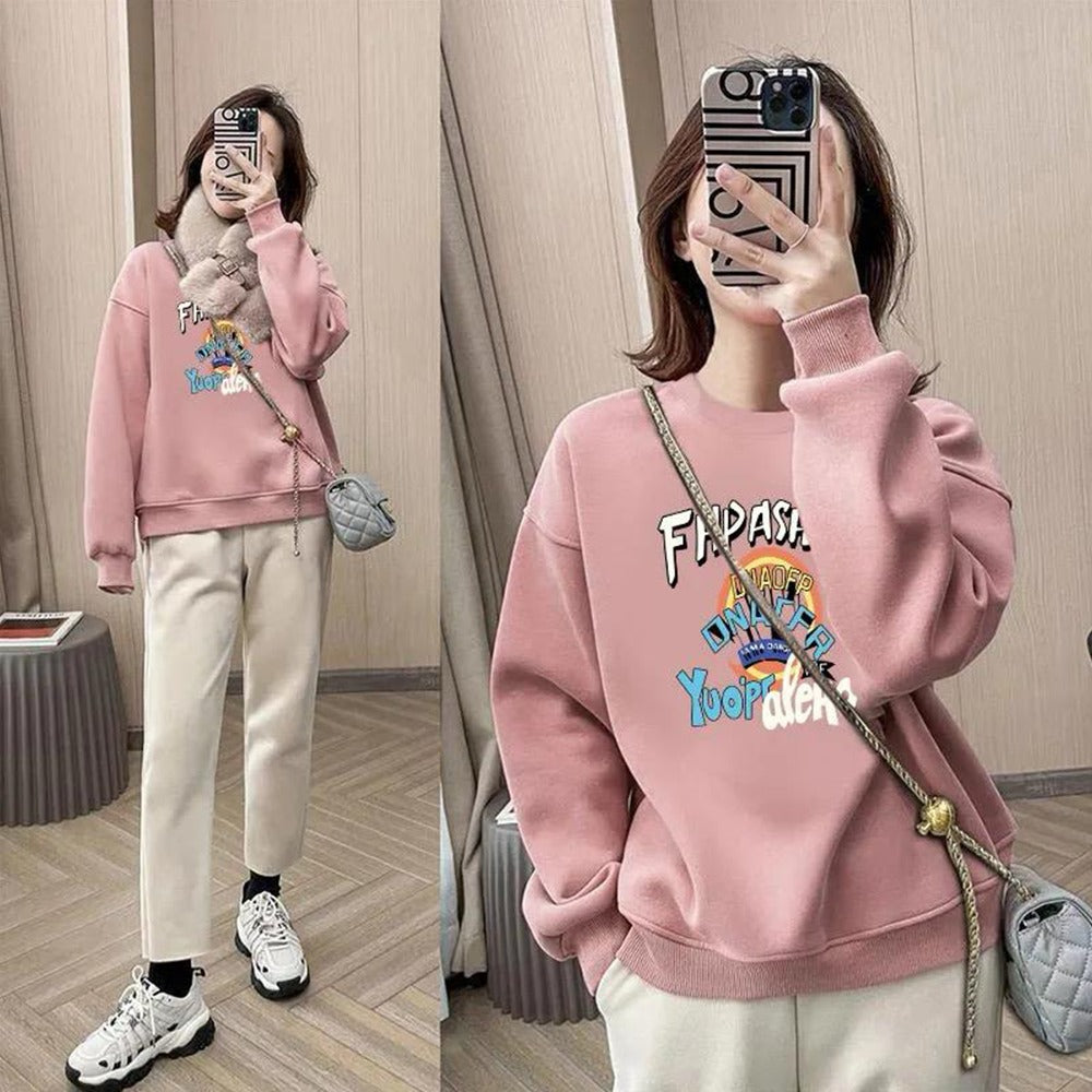 Korean Round Neck Full Sleeve Printed Pullover for Women