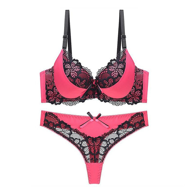 Floral Pattern Padded Lace Fashion Bra & Panty Set for Women