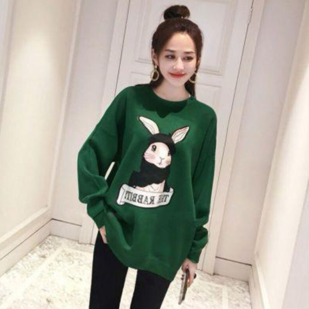 Rabbit Printed Fashion Long Sleeve Pullovers for Women