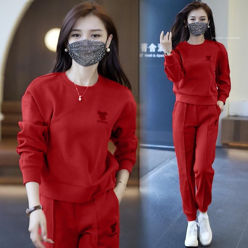 Autumn Winter Solid Fashion Long Pant & Top Sports Suit Set for Women