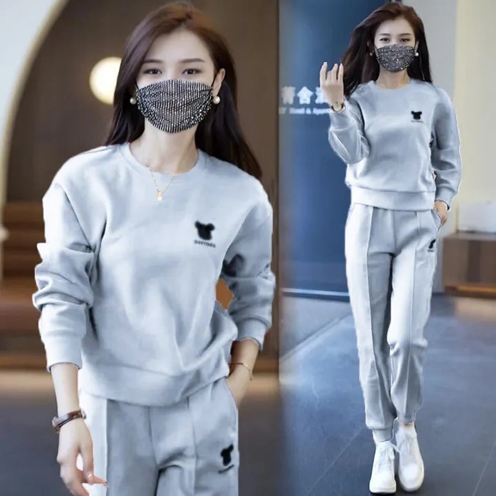 Autumn Winter Solid Fashion Long Pant & Top Sports Suit Set for Women