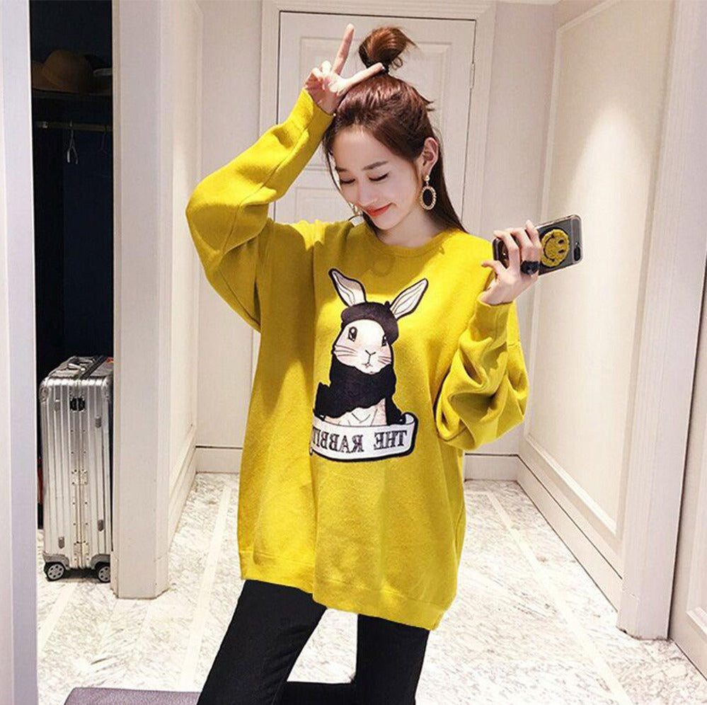 Rabbit Printed Fashion Long Sleeve Pullovers for Women