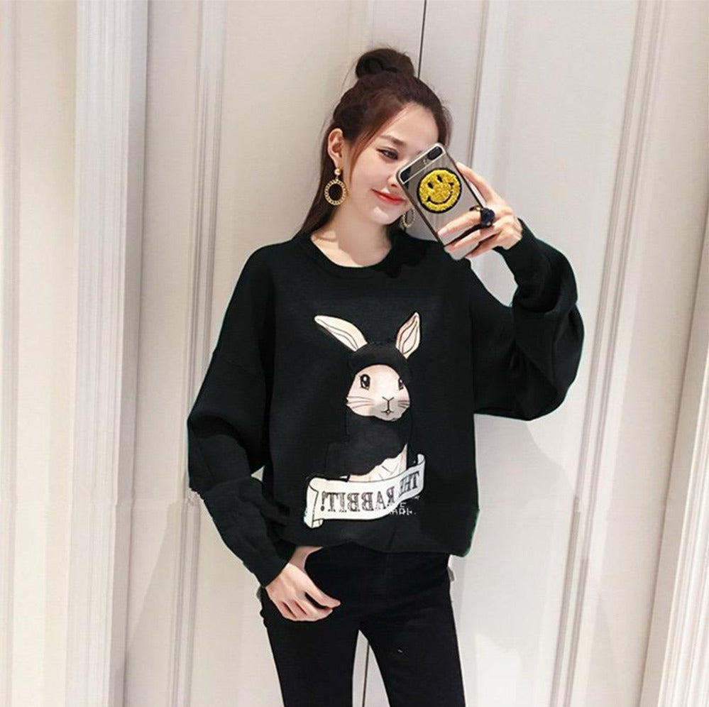 Rabbit Printed Fashion Long Sleeve Pullovers for Women