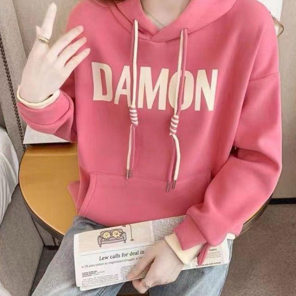 Autumn Winter Full Sleeve Txt Printed Hoodies for Women