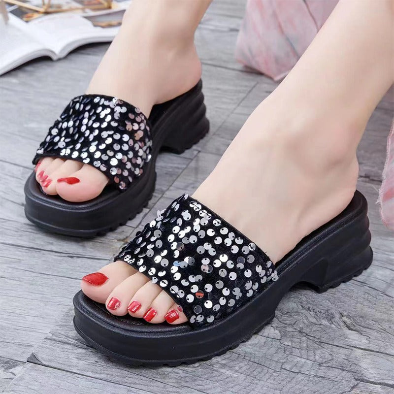 Soft Cushion Glitter Wedge Sandals for Women