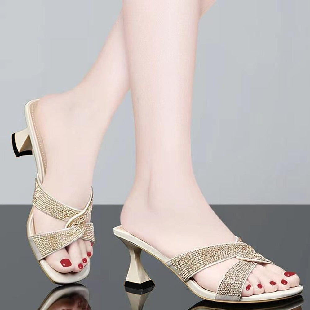 Low Heel Rhinestone Decor Sandals for Women
