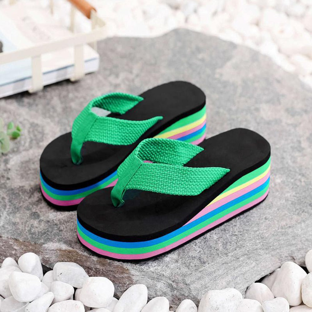 Wedge Floral Flip Flop Multicolor Sole Beach Sandals for Women