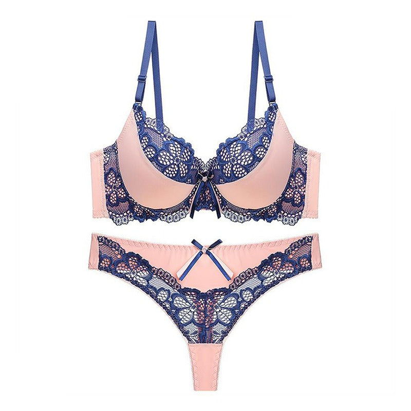 Floral Pattern Padded Lace Fashion Bra & Panty Set for Women