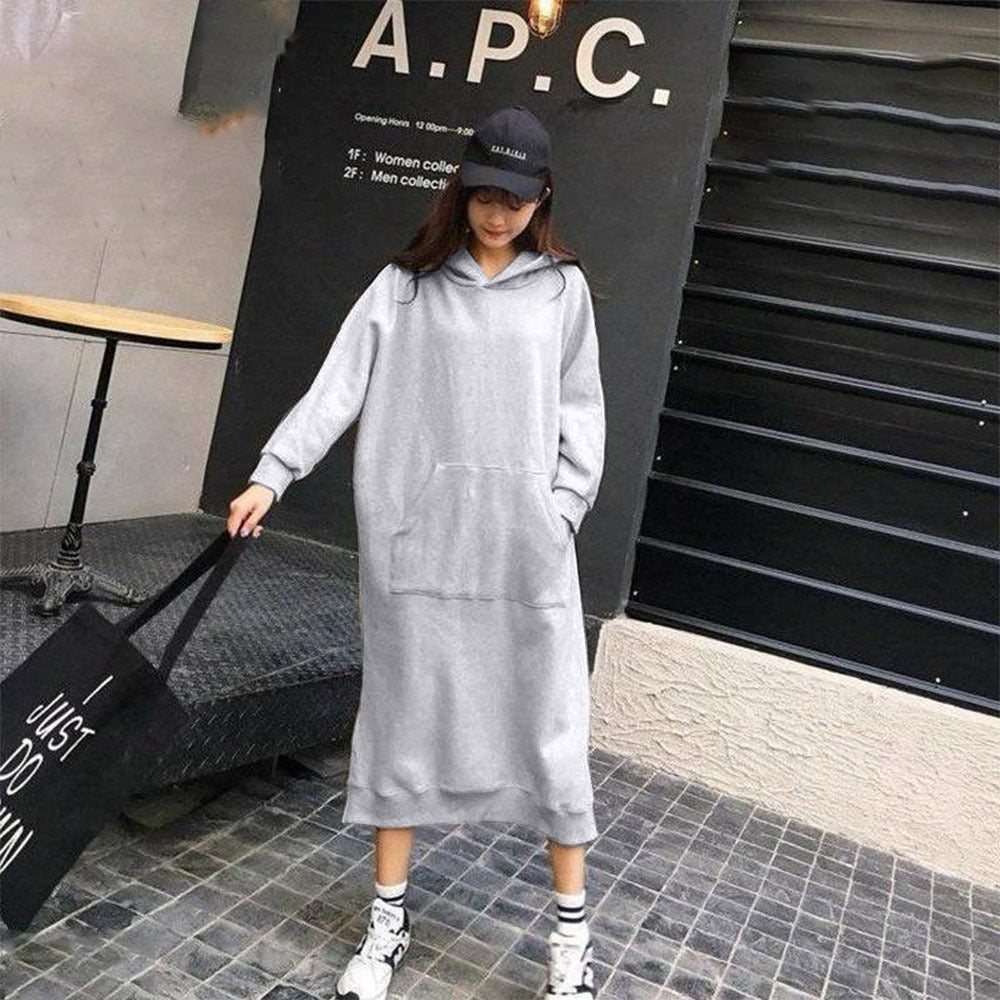 Solid Long Fleece Sweatshirt Pullover Loose Hoodie for Ladies