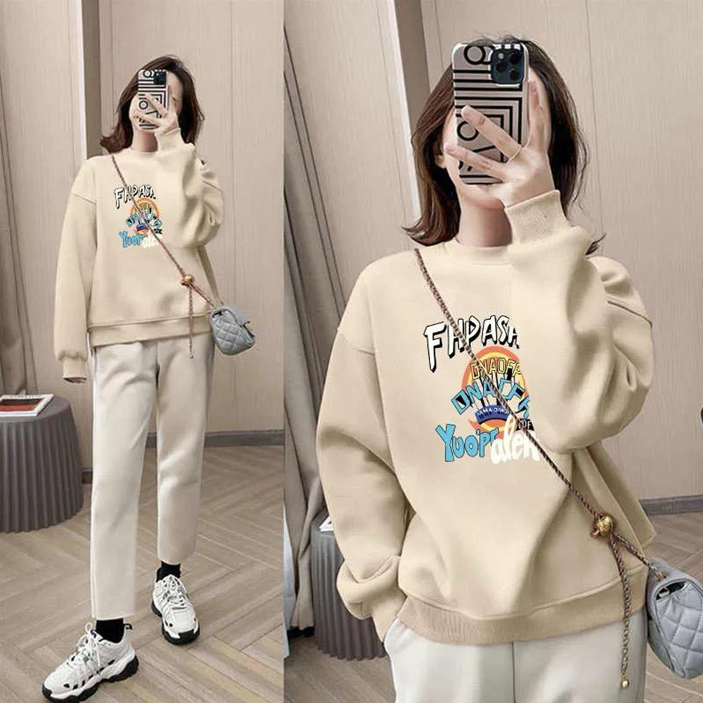 Korean Round Neck Full Sleeve Printed Pullover for Women