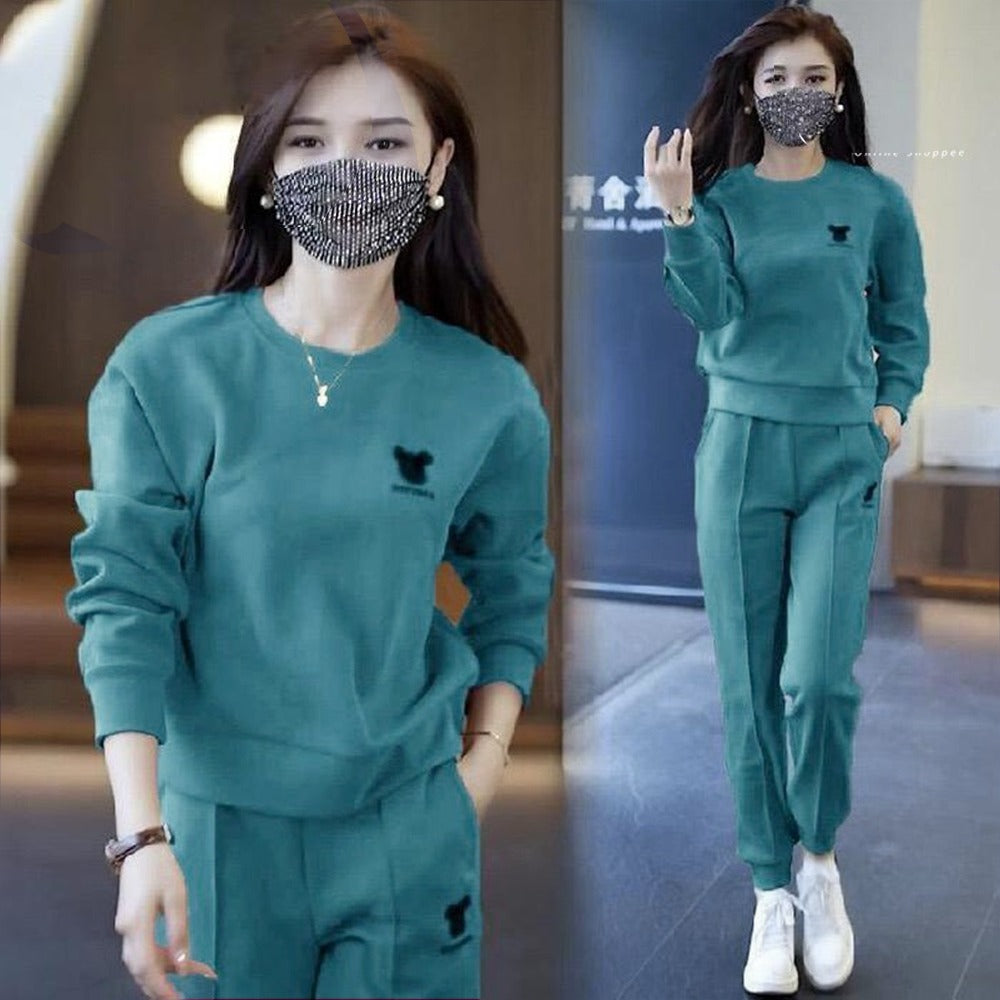 Autumn Winter Solid Fashion Long Pant & Top Sports Suit Set for Women