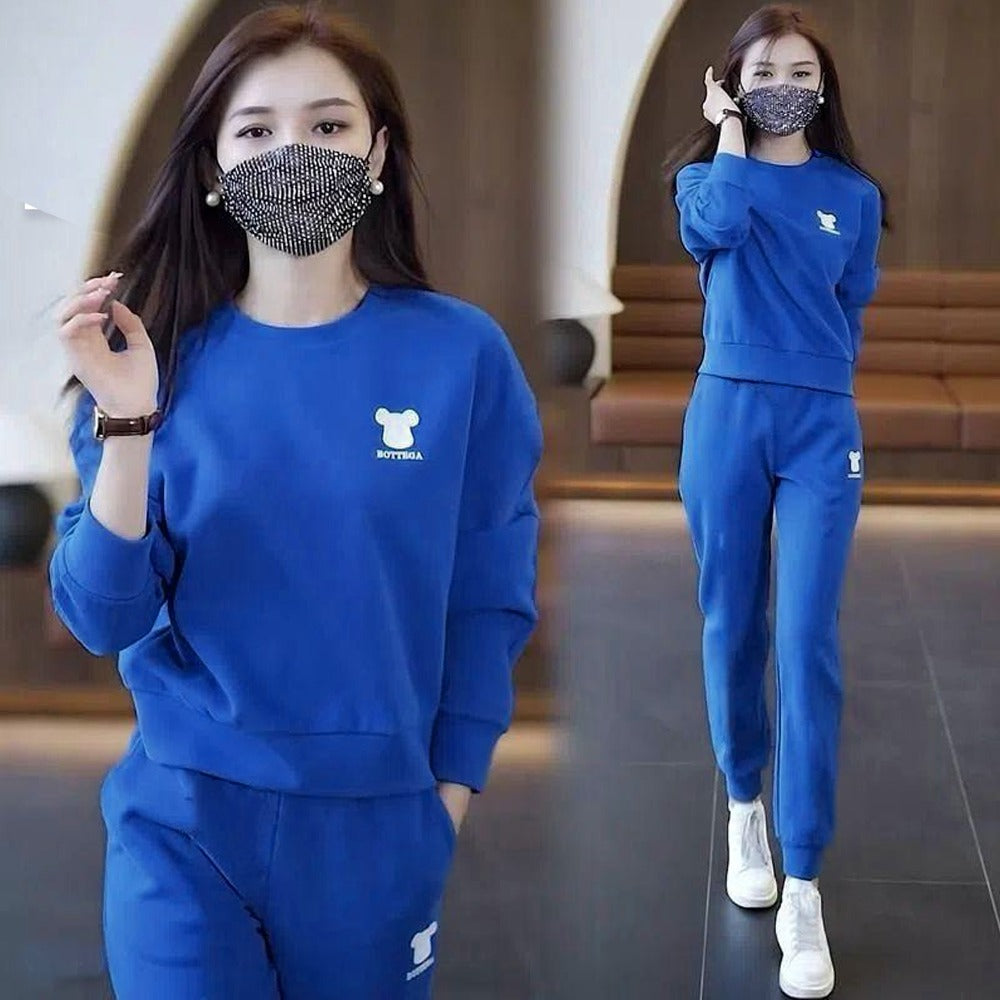 Autumn Winter Solid Fashion Long Pant & Top Sports Suit Set for Women