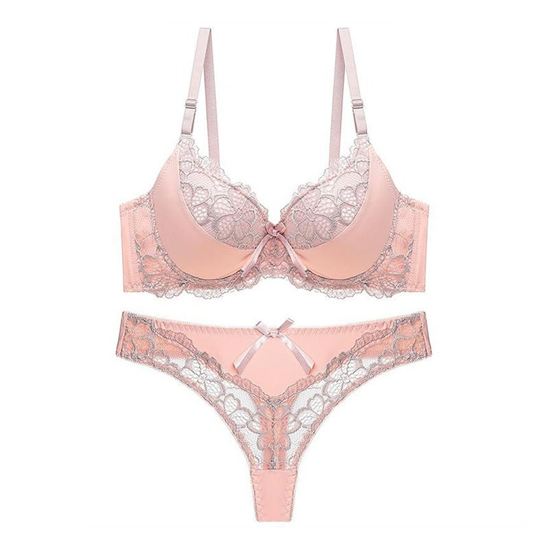 Floral Pattern Padded Lace Fashion Bra & Panty Set for Women
