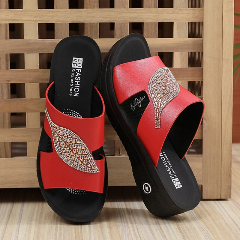 Wedge Fashion Leaves Pattern Sandals for Women