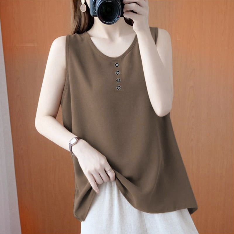 Crew Neck Fashion Solid Casual Sleeveless Top for Women