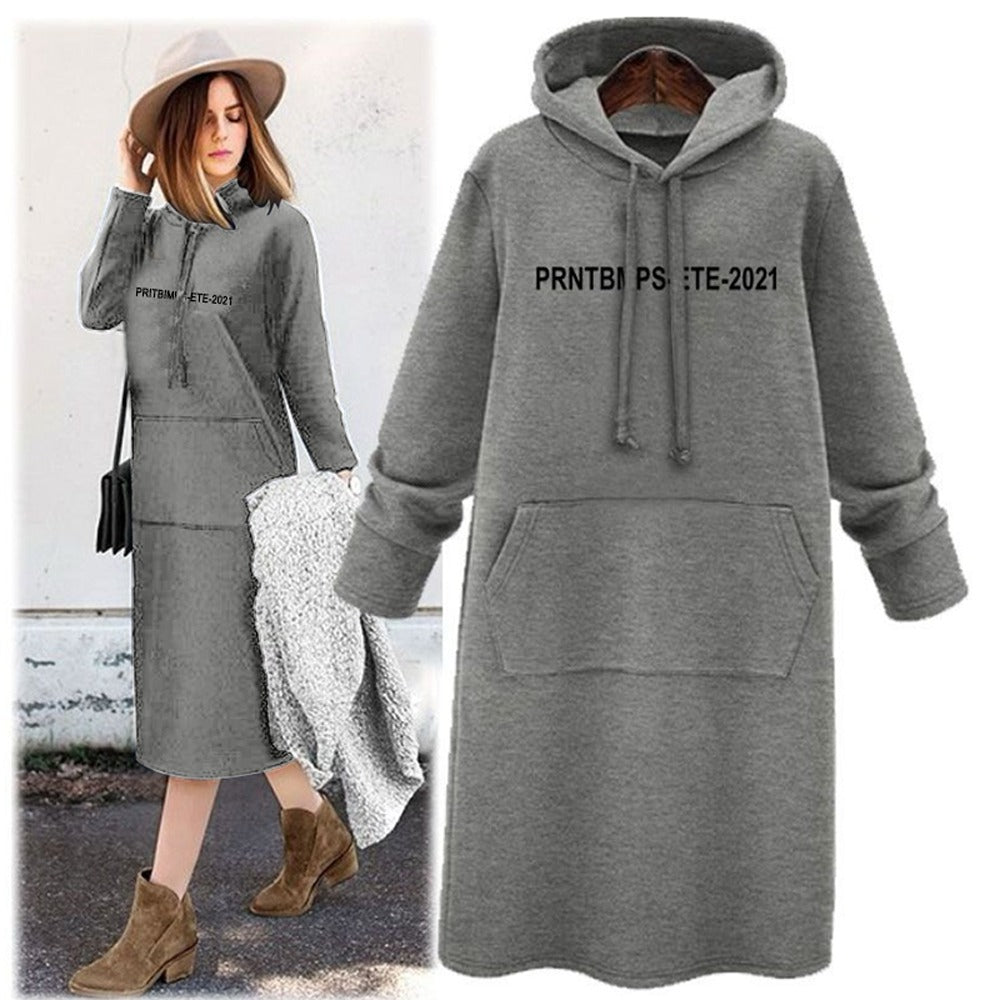 Solid Text Printed Full Sleeve Long Hooded Sweatshirt for Women