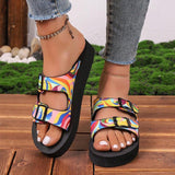 New Double Band Printed Fashion Flat Sandals for Women