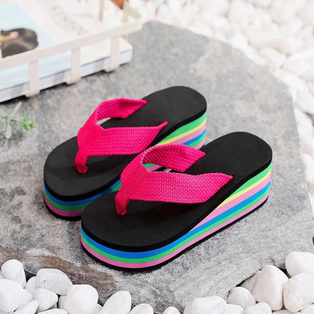Wedge Floral Flip Flop Multicolor Sole Beach Sandals for Women