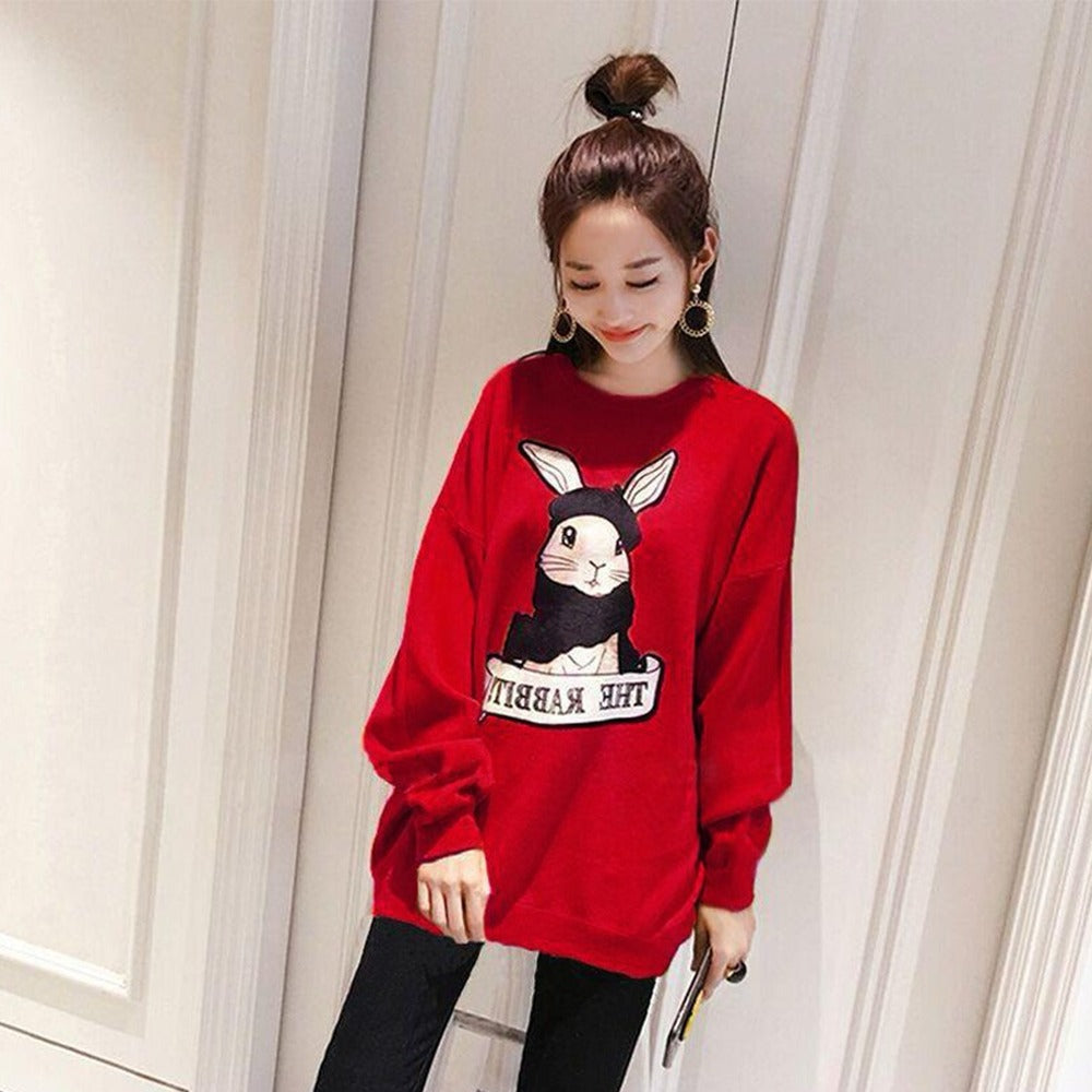 Rabbit Printed Fashion Long Sleeve Pullovers for Women