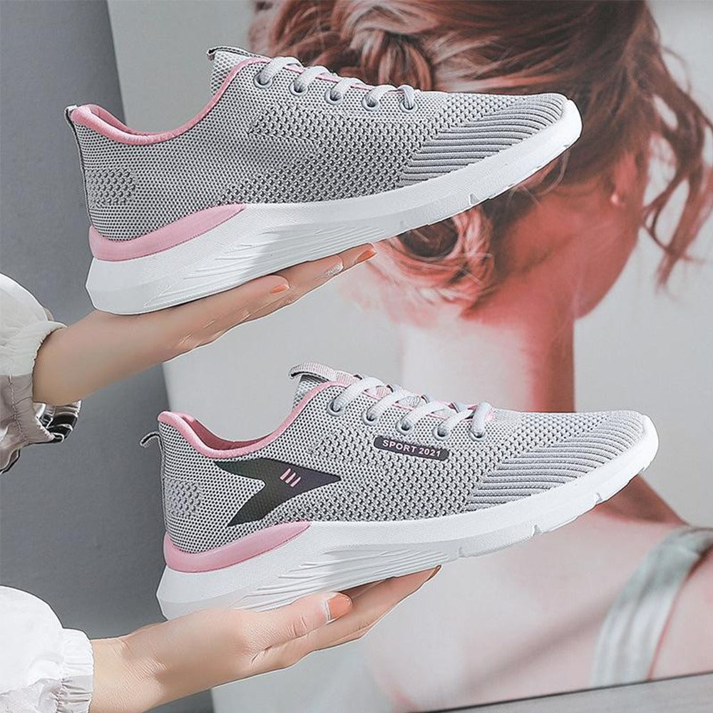 New Fashion Solid Design Printed Lace Up Mesh Shoes for Women
