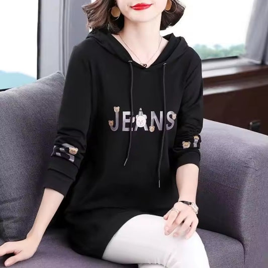 Text Printed Fashion Autumn Winter Full Sleeve T -shirt for Women