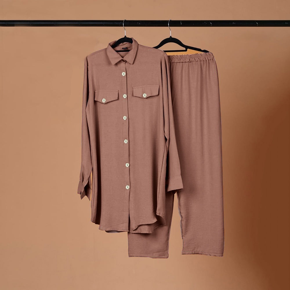 Solid Color Oversized Fashion Shirt & Palazzo for Women