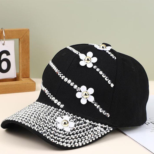 Bling Fashion Baseball Cap with Flower for Women