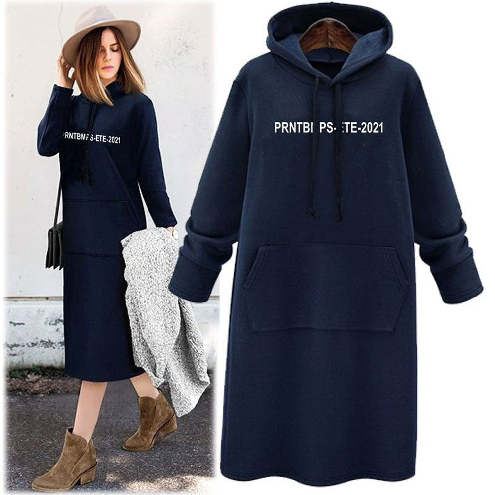 Solid Text Printed Full Sleeve Long Hooded Sweatshirt for Women