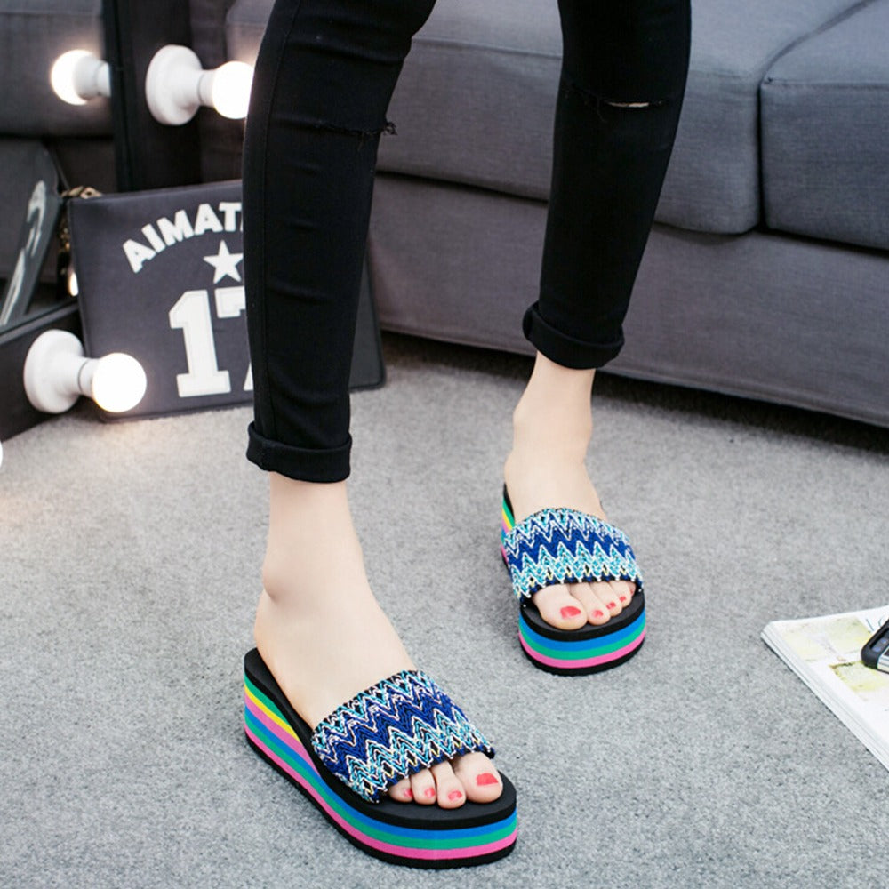 Beach Platform Flat Slip On Sandals for Women