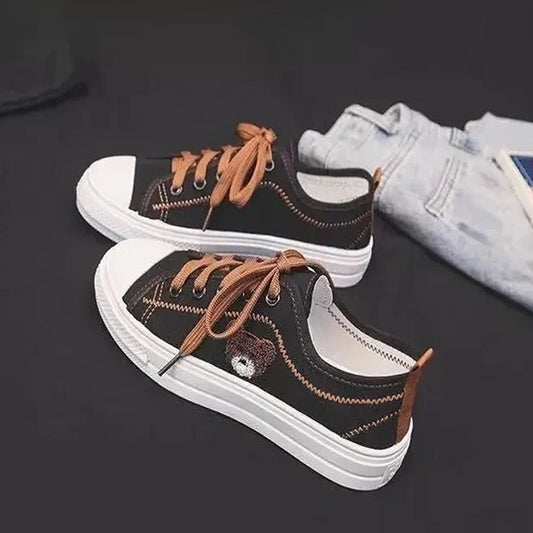 Round Toe Lace Up Casual Canvas Sneakers for Women