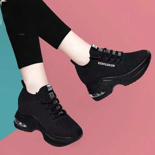 Mesh Breathable Solid Black Running Shoes for Women