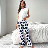 Home Wear Solid T-shirt & Printed Pants for Women