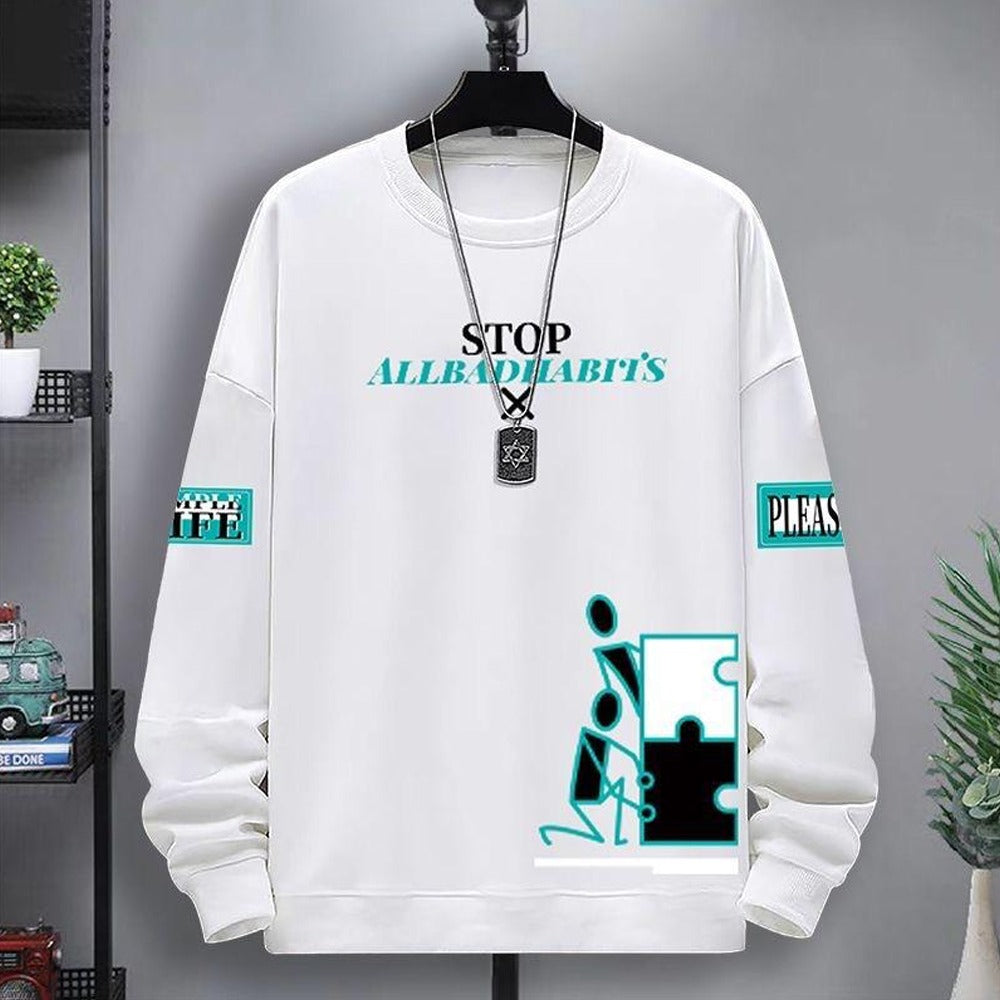 Full Text Graphics Printed Pullover for Men