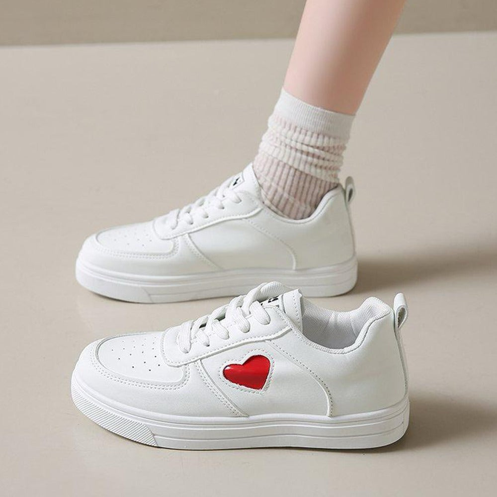 Solid Color Love Pattern Lace Up Sneakers for Women