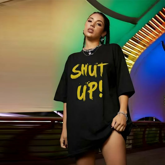 Unisex Half Sleeve Text Printed Oversized T-shirt for Women