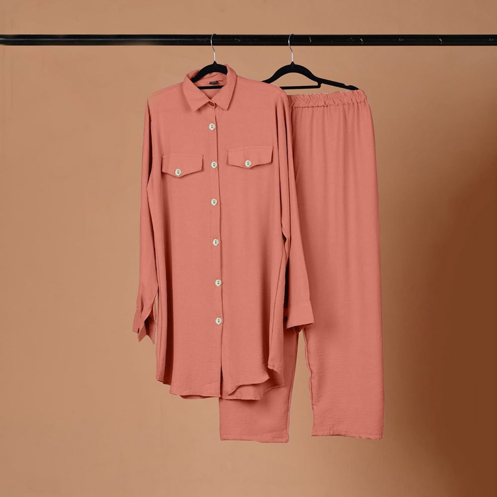 Solid Color Oversized Fashion Shirt & Palazzo for Women