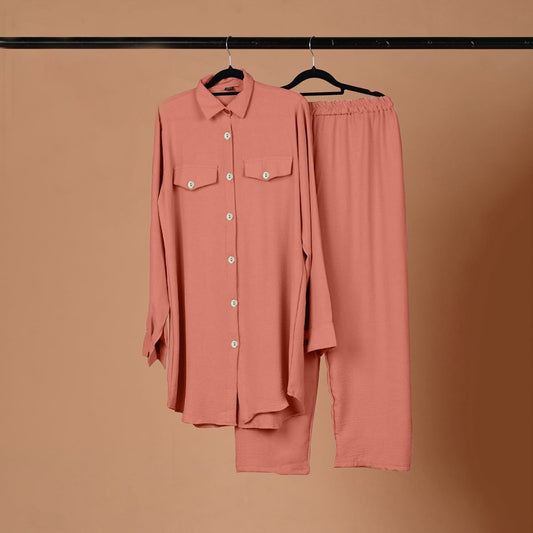 Solid Color Oversized Fashion Shirt & Palazzo for Women