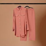 Solid Color Oversized Fashion Shirt & Palazzo for Women