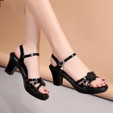 High Block Heel Fashion Leather Platform Party Sandals for Women
