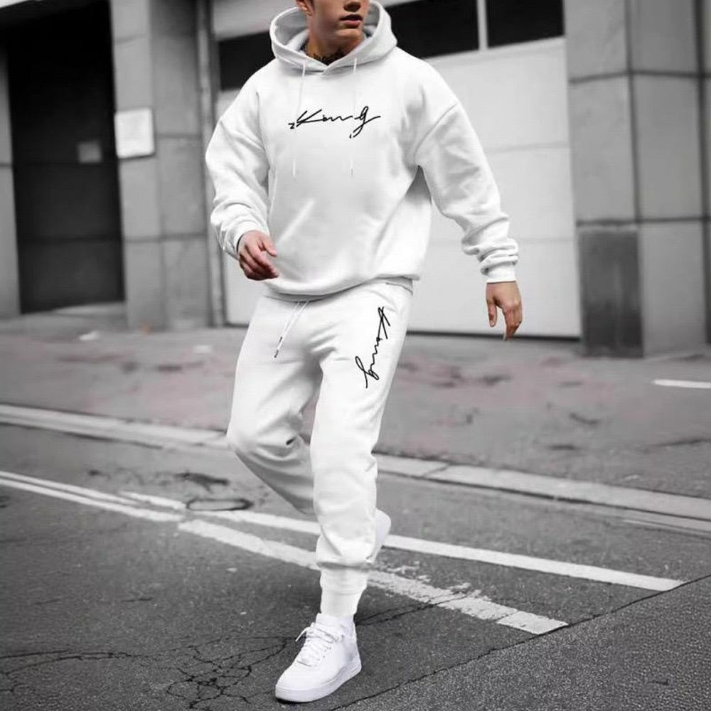 Winter Warm Text Printed Fashion Full Sleeve Hoodies & Pants for Men