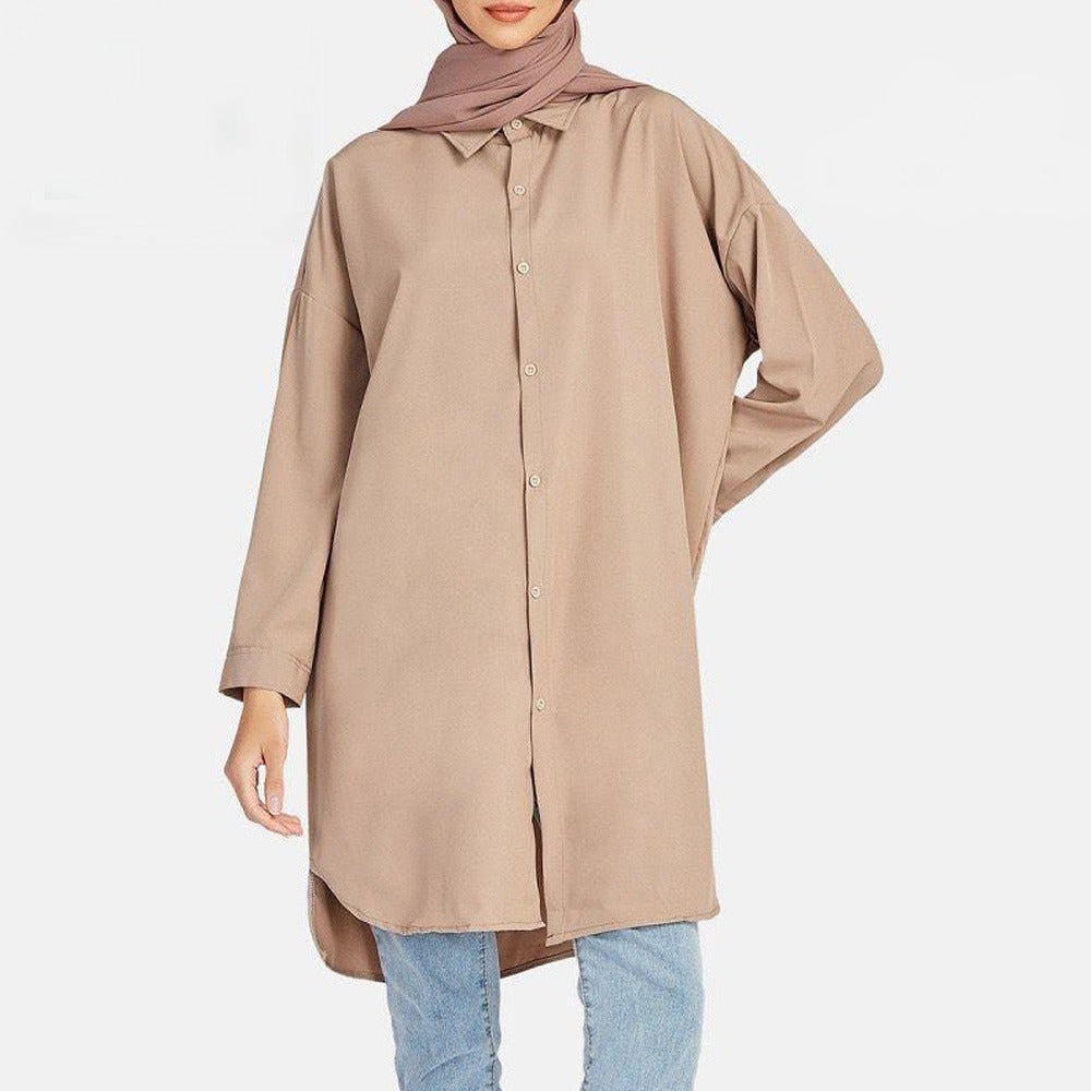 Solid Long Sleeve Button Abaya for Women