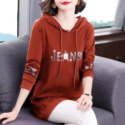 Text Printed Fashion Autumn Winter Full Sleeve T -shirt for Women
