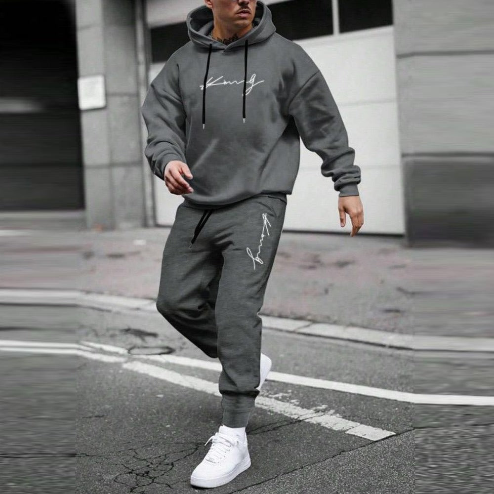 Winter Warm Text Printed Fashion Full Sleeve Hoodies & Pants for Men