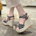 Floral Printed Fashion Thick Ankle Wedge Sandals for Women