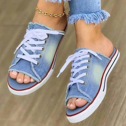 Peep Toe Denim Fashion Soled Sandals for Women