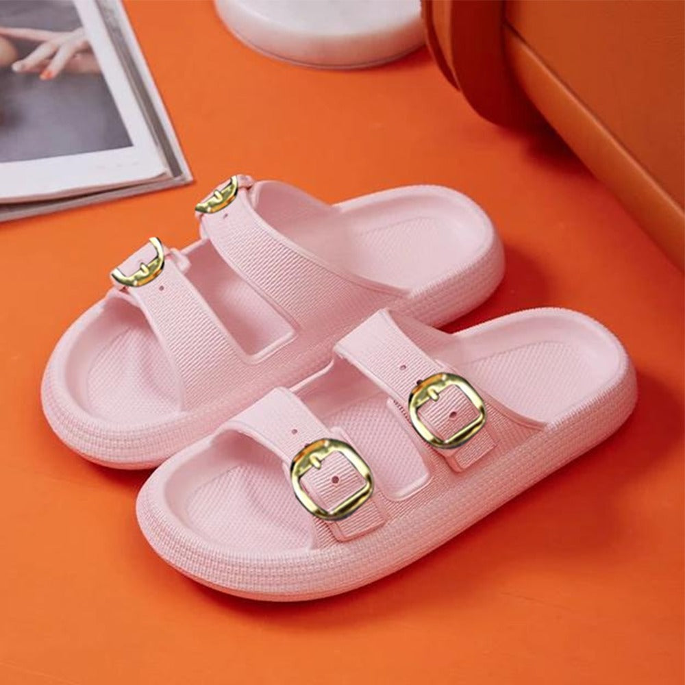 Solid Color Double Band Flat Sandals for Women