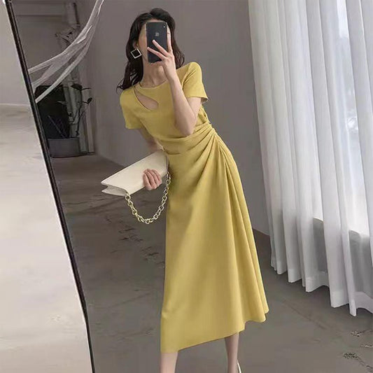 Solid Color Asymmetrical Neck Style Dress for Women