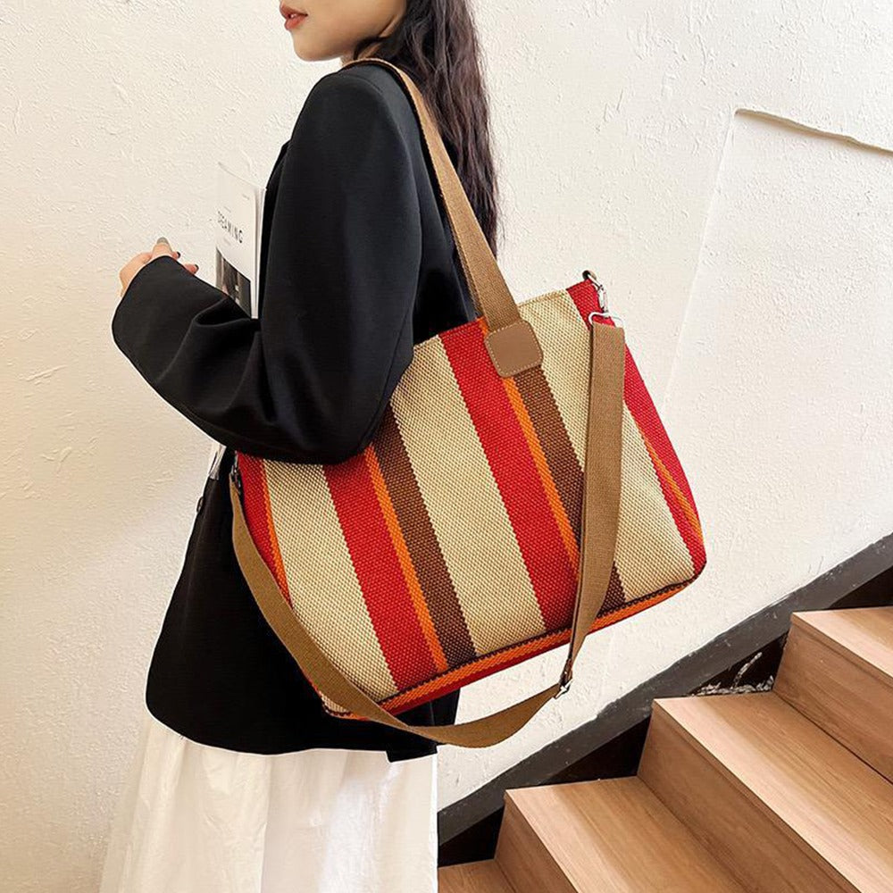 Striped Pattern Large Capacity Hand Shoulder Bag for Women