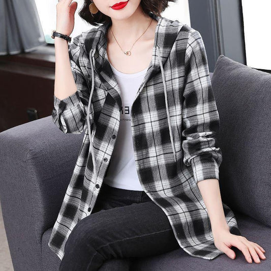 Checkered Pattern Full Sleeve Hoodies for Women